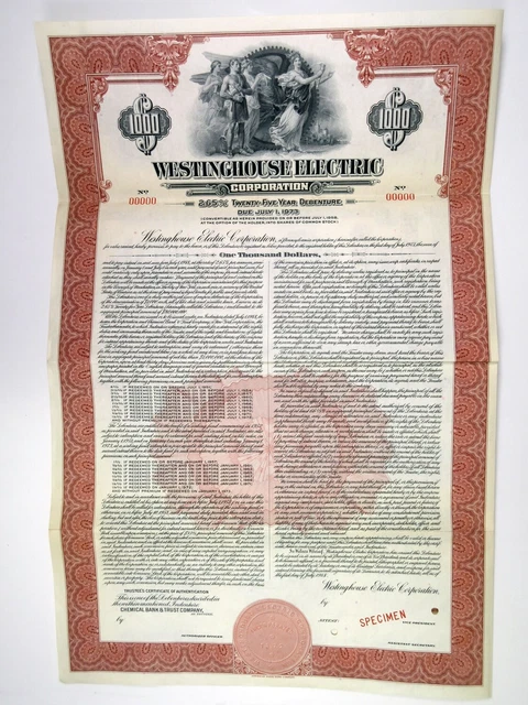 PA. Westinghouse Electric Corp., 1948 $1000 Specimen 2.65% Coupon Bond, VF