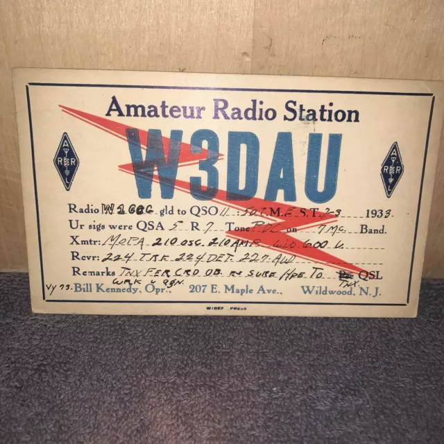 Vintage Ham Radio Qsl Card 1933 Wildwood Nj 1584 Picclick