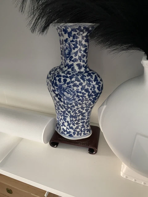 ANTIQUE 19th CHINESE BLUE AND WHITE PORCELAIN STAND VASE QING DYNASTY Estate No