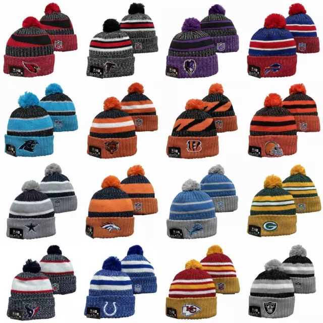 Unisex Adult American Football Cuffed Knit Sport Hat with Pom Fleece lined 2023