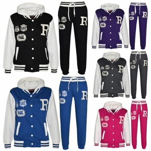 New Bambine Ragazzi Baseball Tuta con Cappuccio Giacca Fondo Set Taglia