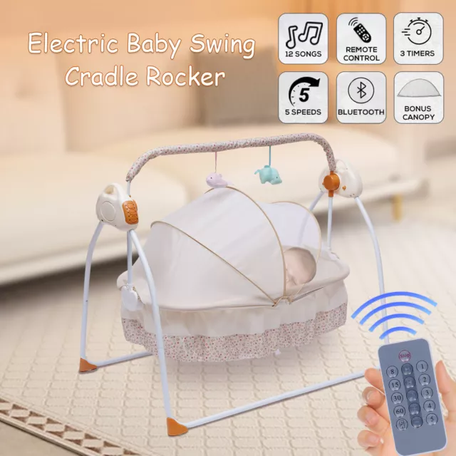 Electric Baby Auto Swing Crib Auto Rocking Chair Bluetooth Bassinets Sleep Bed