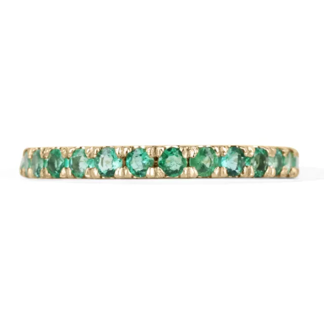 0.90tcw Natural Round Cut Emerald French Set Green Half Eternity Band Ring 14K