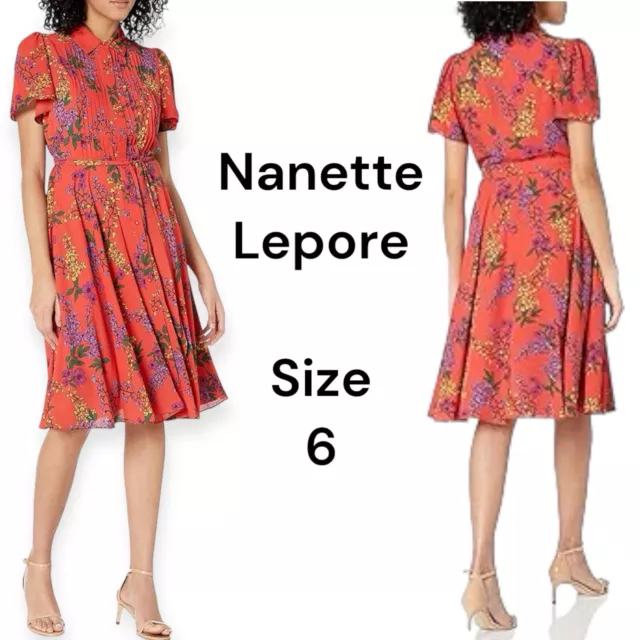 Nanette Lepore red orange purple yellow green floral dress size 6
