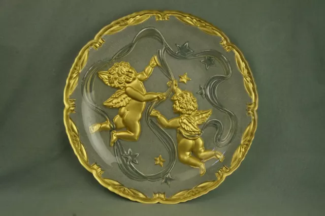 schöne große alte Schale Glas Golddekor mit Putti 38 cm