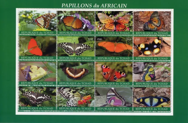 Chad Butterfly Stamps 2018 CTO Butterflies of Africa Insects 16v M/S