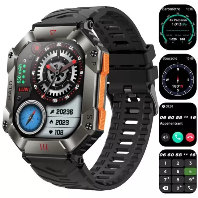 Montre Connectée Sport Bluetooth Boussole Altimètre Barométrique Assistant Vocal