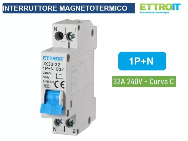 Interruttore Magnetotermico Ettroit Jx30  32A 1P+N 4500Ka 1 Modulo