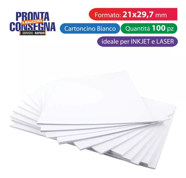 100 FOGLI DI cartoncino bianco gr 200 per stampante laser e inkjet misura A4  rg EUR 19,99 - PicClick IT