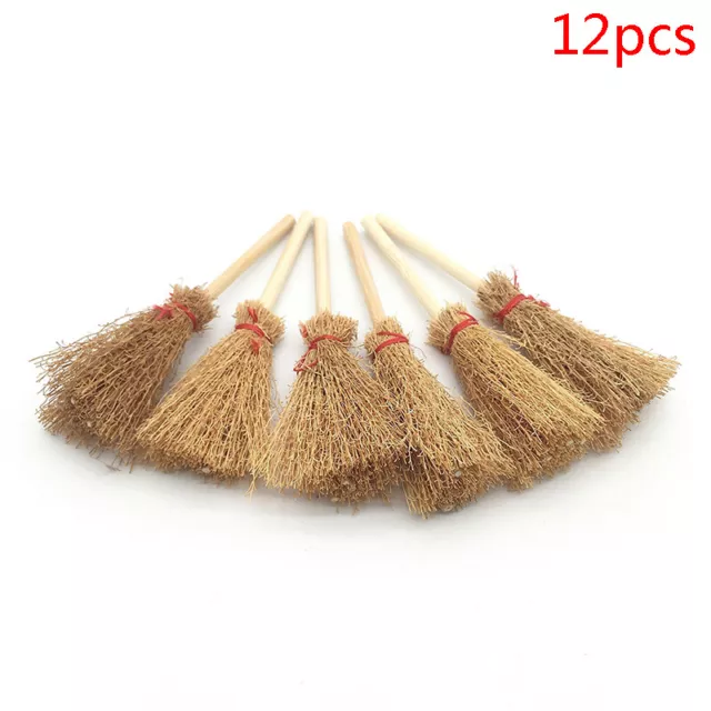 12Pcs Mini Witch Broom Halloween Hanging Decorations Wood Straw Brooms Pr.KF P❤M