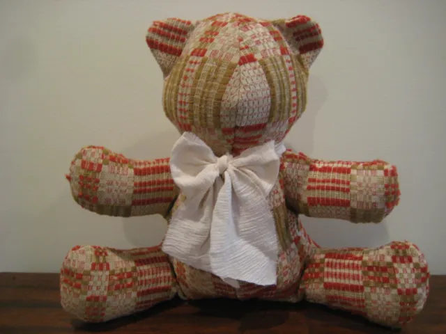 Primitive Teddy Bear #3 - Antique Coverlet - Large Stuffed Animal - Not A Toy