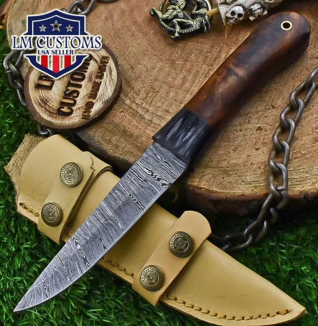 Custom Hand Forged Hunting Skinner Knife Twist Damascus Walnut Wood Survival