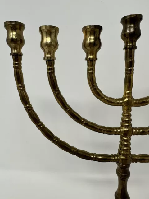 Vintage Large 7 Branch Solid Brass Menorah 11"x10" Temple Heavy Judaica Candle 3