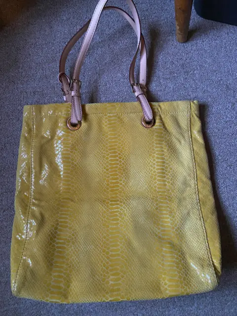 Michael Kors Yellow Snake Skin Animal Print Tote Shoulder Handbag Purse