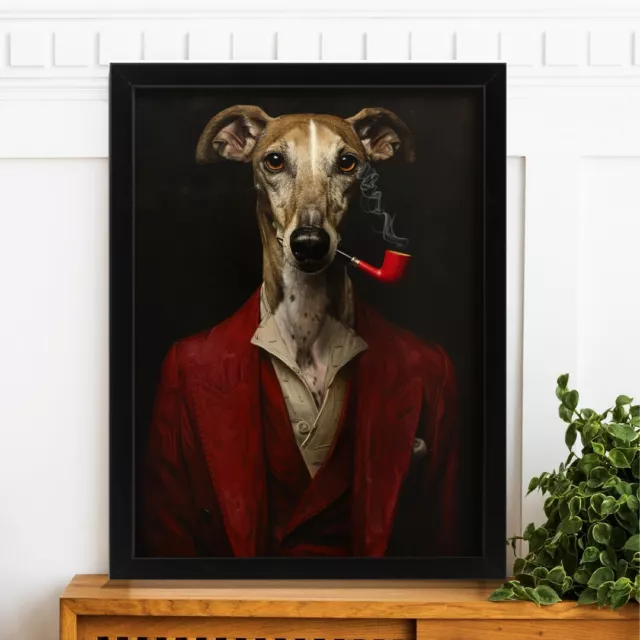 Elegant Greyhound Red Suit Wall Art Classic Canine Gentleman Whippet Art Print