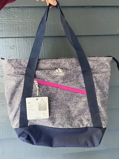ADIDAS SQUAD 3 TOTE BAG GYM TRAVEL Gray Blue Zipper Closure Many Pockets NWOT