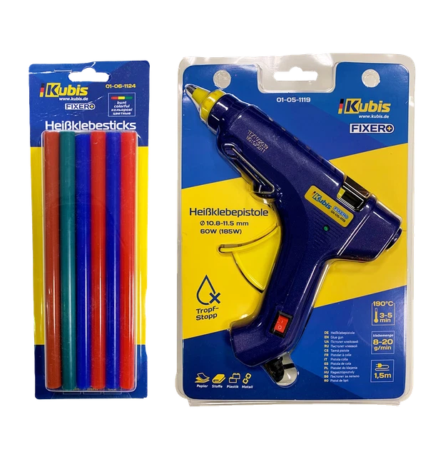 Juego de pistolas adhesivas 60 (185) W, 11,2 mm, 8-20 g/min, 190*C + 12x palos KUBIS