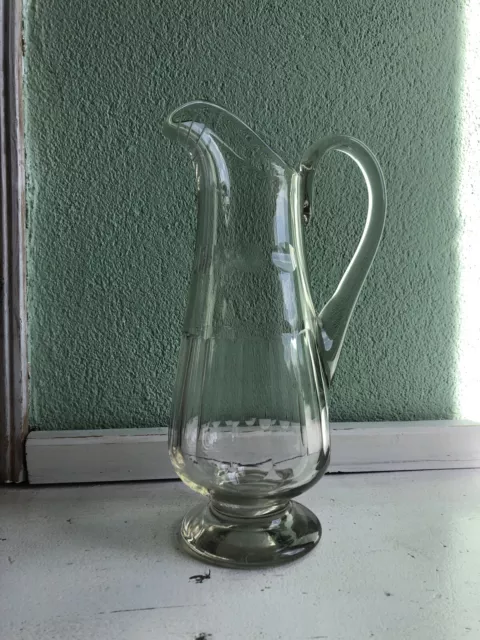 Alter Glaskrug Wasser Karaffe Kanne Antik Vase Henkelkrug Schliff Jugendstil