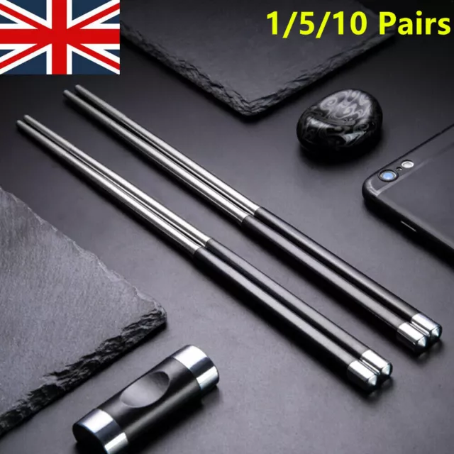 10 Pairs Reusable Chopsticks Metal Korean Chinese Stainless Steel Chop Sticks UK