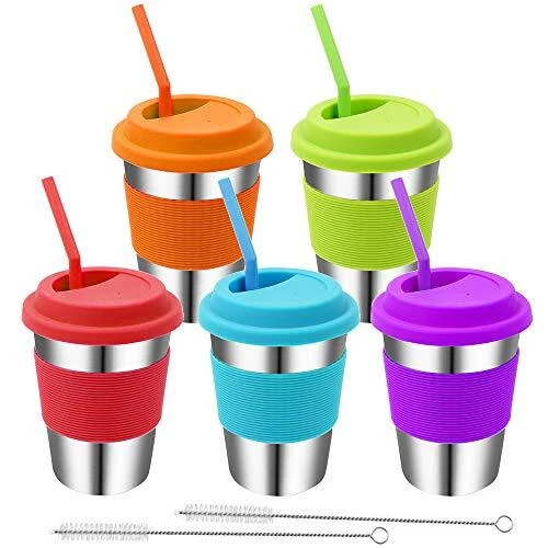Stainless Steel Kids Cups, 5 Pack Colorful Drinking Tumbler Sippy Cup...