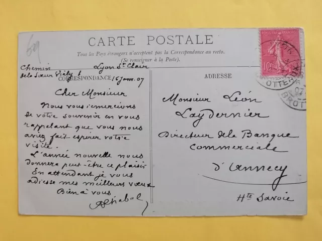 CPA PERSONNALITÉ - Écrite en 1907 à Léon LAYDERNIER Banquier Savoyard d'ANNECY