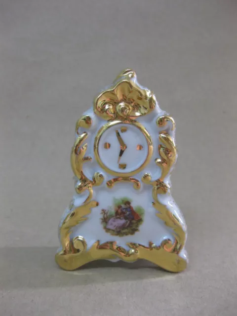 Vintage Limoges Miniature Porcelain Clock ~ Fragonard Lovers