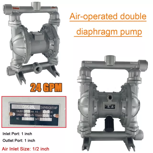 Air-Operated Double Diaphragm Pump Pneumatic 1" Inlet Outlet Petroleum Fluids US