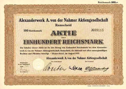 € 5 Lot 10 historische Aktien Alexanderwerk AG Remscheid 1937 Bergisches Land