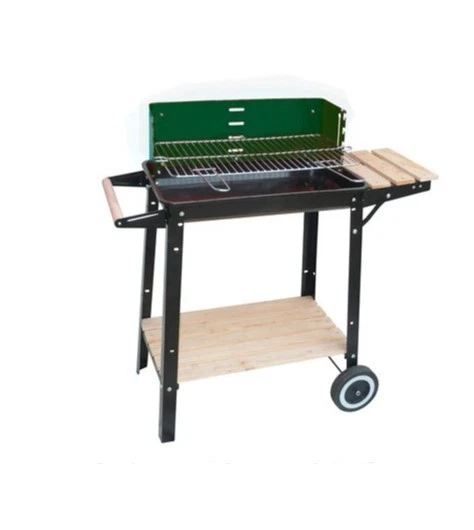 Grillwagen mit Ablageflächen, höhenverstellbarer, verchromter Grillrost