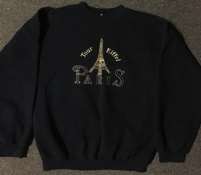 Vtg 90s Paris France Eiffel Tour Embroidered Sweatshirt S City Art Grunge 80s
