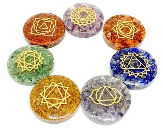 7 Chakra Disc Set ~ Chakra Healing, Pocket Orgonite Stones, Meditation Aide And