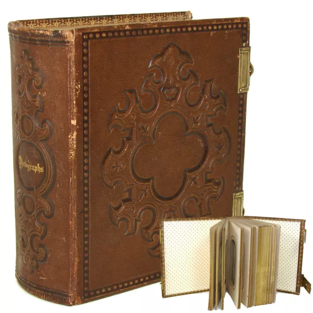 Antique Victorian Era Tooled Leather Carte d’Visite or Photo Album, Gilt Clasps