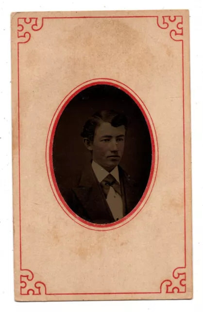 CIRCA 1860s TINTYPE HANDSOME YOUNG MAN IN SUIT HAND-TINTED ALBUM PRINT