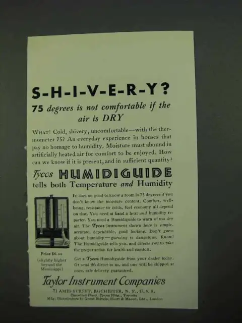 1931 Taylor Instrument Tycos Humidiguide Ad - Shivery