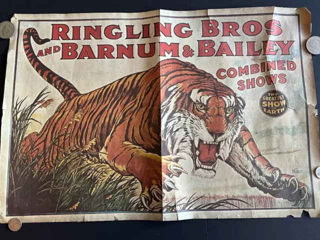 Original Ringling Bros, Barnum & Bailey Circus Combined Show Tiger Poster