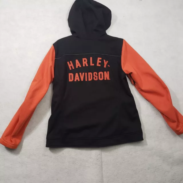 Harley Davidson Deflector Hooded Riding Fleece Jacket Womens Large Black Orange