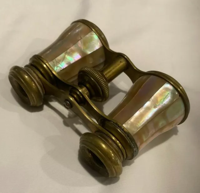 Antique Chevalier Paris Brass and Mother of Pearl Opera Glasses