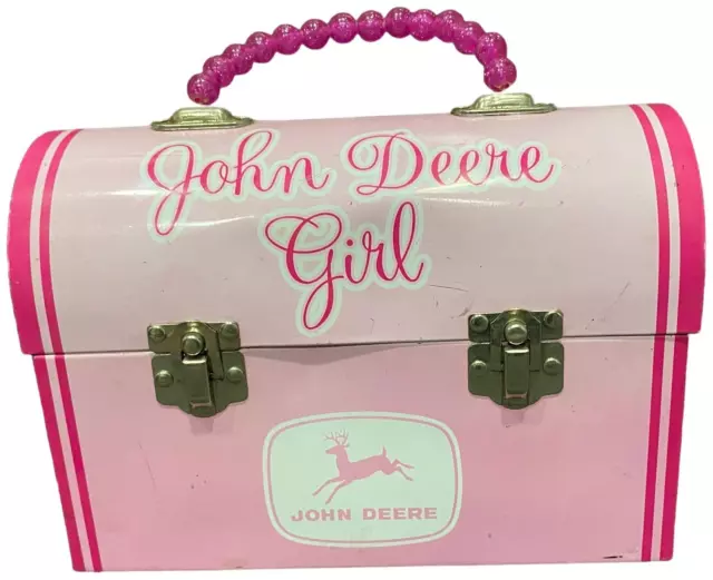 Pink Licensed "JOHN DEERE GIRL" Tin Lunch Box 10"x4.5"x7" Rare