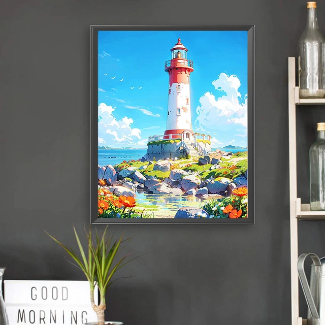 ABEUTY Malen Nach Zahlen 'Seaside Berg Dorf Nachts' – 40x50 Cm, Leinwand, Acrylfarben, Ohne Rahmen