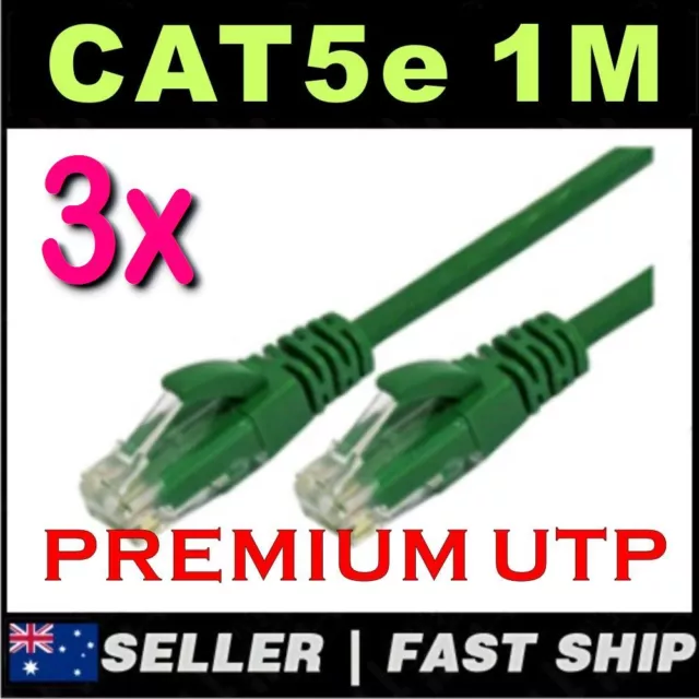 3x 1m Green Cat5 Cat5E 100Mbps  RJ45 Ethernet Network LAN Patch Cable