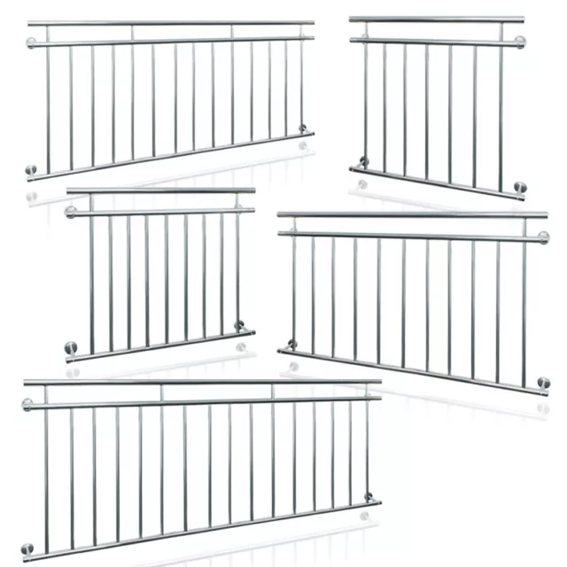 Balcón francés 90 x 100/128/156/184 cm balaustrada barandilla acero color plata