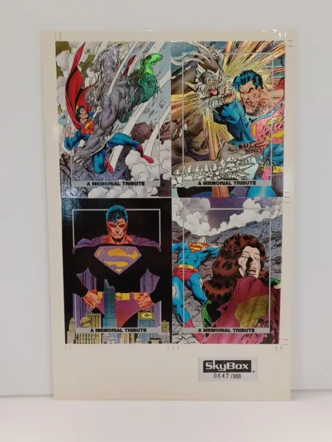 1992 DOOMSDAY DEATH OF SUPERMAN Uncut FOIL MEMORIAL CARD SHEET #647/1000 SkyBox