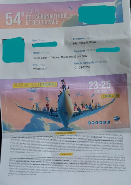 Ticket Paris Air Show Sun 25 Jun 23. Grandstand. Email del. 3 avail