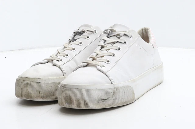 Pull&Bear Womens White Leather Trainer Casual UK 6 EU 39