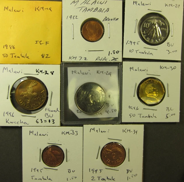 Malawi  8 different coins 1982 to 96   (#2852)