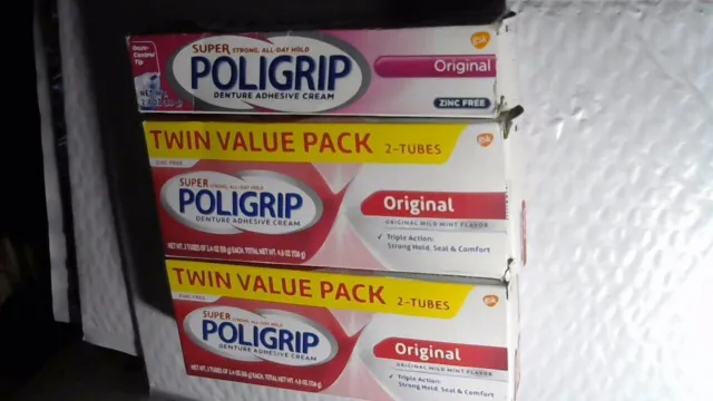 5 Boxes Poligrip Denture Adhesive Cream  Original 2.4 Oz Each Box