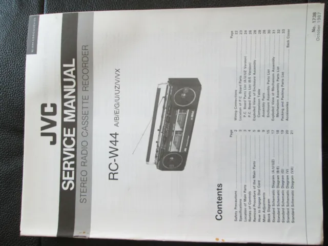 JVC RC-W44 Stereo Radio Cassette Recorder Official Service Manual Genuine item