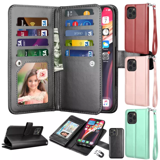 For iPhone 15 14 13 12 11 Pro Max XR 7 8 Magneti Leather Wallet Phone Case Cover