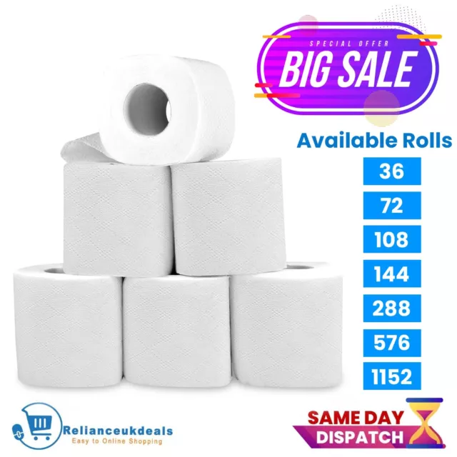 Toilet Rolls 2ply Quilted Embossed Paper Luxury White Soft Tissue Roll Bulk Pack