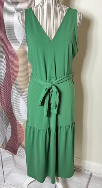 Banana Republic Women Size Medium Reg Green Knit Midi Dress Belted V Neck